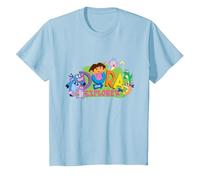 Dora The Explorer Classic Logo with Boots and Swiper T-Shirt, Enfant, Bleu Céleste, 8 Ans