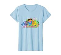 Dora The Explorer Classic Logo with Boots and Swiper T-Shirt, Femme, Bleu Céleste, S