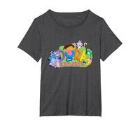 Dora The Explorer Classic Logo with Boots and Swiper T-Shirt, Femme Grandes Tailles, Chiné Foncé, 4X