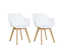 DORAFAIR Chaise en Plastique Salle à Manger Lot de 2, Fauteuils Scandinave de Chaise Latérale Design Rétro avec Jambe de Bois de Hêtre Massif - Blanc