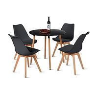 DORAFAIR Ensemble de salle à manger et chaises, 1 table ronde noire + 4 chaises noires, design nordique
