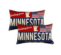 Doraloko Lot de 2 housses de coussin 30,5 x 50,8 cm, décoration du Minnesota, cadeau souvenir, drapeau américain, plaque d'immatriculation lombaire, salutations de l'État des étoiles du Nord (MN,