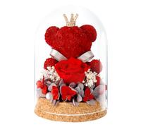 DoraMagic Ours en peluche éternel - Cadeau pour elle - Rose éternelle dans une cloche en verre avec ours mignon - Pour petite amie, mère, épouse, grand-mère, pour anniversaire, anniversaire de mariage