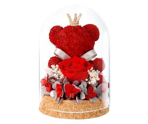 DoraMagic Ours en peluche éternel - Cadeau pour elle - Rose éternelle dans une cloche en verre avec ours mignon - Pour petite amie, mère, épouse, grand-mère, pour anniversaire, anniversaire de mariage