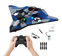 Doramier 2.4Ghz Avion de Chasse Télécommandé,Avion Télécommandé avec LED, Rotation à 360°,4 hélices, Planeur Volant Jouet pour Enfants Adult Anniversaire Noël Fête Cadeaux (Green)