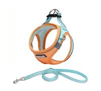 DORAMIO Harnais Chien, Step-in Harnais pour Chiens avec Laisse, Réfléchissant Respirant Mesh Doux Confort Réglable Gilet Harnais pour Petite Chiens Chats pour Marcher Courir (Orange Bleu, XL)