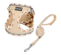 DORAMIO Harnais Chien, Step-in Harnais pour Chiens avec Laisse, Réfléchissant Respirant Mesh Doux Confort Réglable Gilet Harnais pour Petite Chiens Chats pour Marcher Courir (Beige, M)