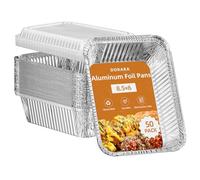 DORARA Lot de 50 poêles en aluminium de 21,6 x 15,2 cm avec couvercles pour cuisiner, chauffer, cuire des gâteaux, stocker, sortir, rôtir ou pains faits maison - Moules de cuisson jetables en