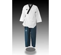 Dorawon, Dobok Poomsae Brodé Dan Lady, Col Y Noir, Taille 150 Cm Blanc