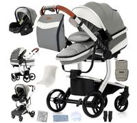 Doraystar Cuir PU Poussette 3 en 1, Poussette Bebe avec Poussée Réversible Bidirectionnelle, Poussette Canne avec Conception Pliable en Un Clic, Poussette Trio avec Grande Nacelle (B518 Grey)