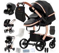 Doraystar Cuir PU Poussette 3 en 1, Poussette Bebe avec Poussée Réversible Bidirectionnelle, Poussette Canne avec Conception Pliable en Un Clic, Poussette Trio avec Grande Nacelle (B518 Black)