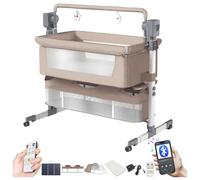 Doraystar Électrique Bluetooth Intelligent Lit Cododo Bebe, Convertible Cododo Berceau Bébé Co-Sommeil, Pliable Lit Bebe avec Matelas, Télécommande, Musique et 5 Vitesses Balancement (601 Beige)