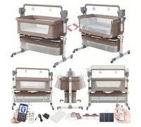 Doraystar Électrique Bluetooth Intelligent Lit Cododo Bebe, Pliable Convertible Cododo Berceau Bébé Co-Sommeil, Lit Bebe avec Matelas, Musique, Télécommande et 5 Vitesses Balancement (601 Khaki)