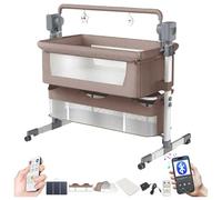 Doraystar Électrique Bluetooth Intelligent Lit Cododo Bebe, Pliable Convertible Cododo Berceau Bébé Co-Sommeil, Lit Bebe avec Matelas, Musique, Télécommande et 5 Vitesses Balancement (601 Khaki)