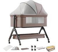 Doraystar Lit Cododo Bebe, Pliable Convertible Cododo Berceau Bébé Co-Sommeil, Lit Bebe avec Matelas (X3 Khaki)
