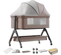 Doraystar Lit Cododo Bebe, Pliable Convertible Cododo Berceau Bébé Co-Sommeil, Lit Bebe avec Matelas (X3 Khaki)
