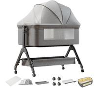Doraystar Lit Cododo Bebe, Pliable Convertible Cododo Berceau Bébé Co-Sommeil, Lit Bebe avec Matelas (X3 Grey)