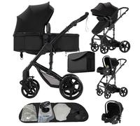Doraystar Poussette 3 en 1, Pousette Bebe avec Poussée Réversible Bidirectionnelle, Pousette Canne avec Conception Pliable en Un Clic, Poussette Trio avec Grande Nacelle (588 Black)