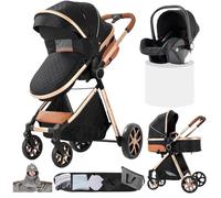Doraystar Poussette 3 en 1, Pousette Bebe avec Poussée Réversible Bidirectionnelle, Pousette Canne avec Conception Pliable en Un Clic, Poussette Trio avec Grande Nacelle (YV9 Black)
