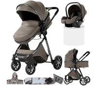 Doraystar Poussette 3 en 1, Pousette Bebe avec Poussée Réversible Bidirectionnelle, Pousette Canne avec Conception Pliable en Un Clic, Poussette Trio avec Grande Nacelle (YV9 Chocolate)
