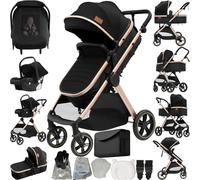 Doraystar Poussette 3 en 1, Pousette Bebe avec Poussée Réversible Bidirectionnelle, Pousette Canne avec Conception Pliable en Un Clic, Poussette Trio avec Grande Nacelle (V10 Black Gold)