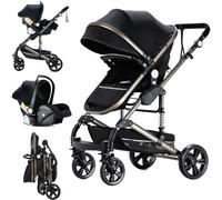 Doraystar Poussette 3 en 1, Pousette Bebe avec Poussée Réversible Bidirectionnelle, Pousette Canne avec Conception Pliable en Un Clic, Poussette Trio avec Grande Nacelle (739 Black)