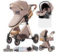 Doraystar Poussette 3 en 1, Pousette Bebe avec Poussée Réversible Bidirectionnelle, Pousette Canne avec Conception Pliable en Un Clic, Poussette Trio avec Grande Nacelle (YV9 Khaki)