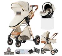 Doraystar Poussette 3 en 1, Poussette Bebe avec Réversible Deux Façons de Pousser, Pousette avec Conception Pliable en Un Clic, Pousette Trio avec Cadre Aluminium Haute Paysage (YV9 Creamy White)