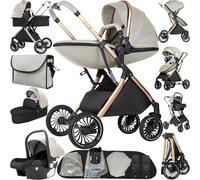 Doraystar Poussette 4 en 1, Poussette Bebe avec Réversible Deux Façons de Pousser, Pousette avec Conception Pliable en Un Clic, Pousette Trio avec Grande Nacelle (688 Yellowish)