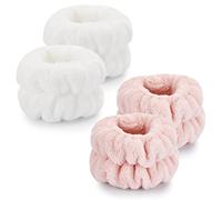 Dorbetar 4 Pcs Wrist Towels for Washing Face, Microfiber Wrist Bands for Washing Face, Spa Wristbands for Washing Face, Face Wash Wristbands, Arm Bands for Washing Face for Woman Children（White,pink）