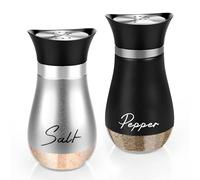 Dorblely Salière et Poivrière Set, 120ml Acier Inoxydable Poivriere, Saliere en Verre, Pots à épices, pour La Maison ou La Cuisine, Épices, Restaurant - Noir & Argent