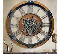 DORBOKER 24" Original Moving Gears Wall Clock, Large Industrial Wall Clock for Living Room Decor, Retro Wood Vintage Farmhouse Steampunk Rustic Clocks for Wall Decor,Brown Nanmu