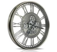 DORBOKER Grande Horloge Murale Moderne en métal à Engrenages Mobiles pour décoration de Salon Style Industriel, Steampunk, Vintage, Rustique pour la Maison, la Ferme ou Le Bureau 68,5 cm Gris métal