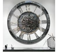 DORBOKER Horloge Murale Engrenages Mobiles Geante 68cm Industrielle Bois Massif Vintage Pendule Murale Silencieuse Steampunk Chiffres Romains pour Salon Cuisine Bar Bureau(Gris,68cm)