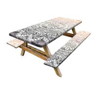 Dorccsi Housse de Table de Pique-Nique avec Housses de Banc 3 pièces/Ensemble, imperméable et résistante à l'huile, nappes élastiques Coupe-Vent pour Tables rectangulaires Style 2.