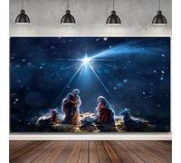 DORCEV Toile de fond de 6 x 3 m La naissance du Christ Jésus prie la Sainte Lumière Christ Crèche de Noël Crèche de Noël Christ Église Événement Pâques Bébé Baptême Bannière de fête prénatale
