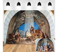 DORCEV Toile de fond pour crèche de Noël de 4,6 x 3 m - La naissance du Christ Jésus prie l'histoire de la Nativité - Toile de fond pour photographie - Foi chrétienne - Noël - Lumière sainte - Église