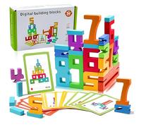 Dorclife Jouet à Empiler en Bois Jouet d'Empilage Puzzle Numérique avec Les Chiffres 1-10, avec 15 Cartes d'étude 3D Puzzle Digital Baby Blocks Jouets pour Les Garçons Fille