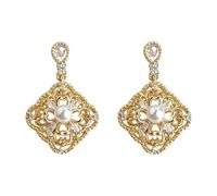 Doré Diamant À Motifs Perle-Centre Cuivre Boucles D'oreilles Design Élégant Vintage Élégance Hypoallergénique Cadeau D'anniversaire Fête Et Vêtements De Tous Les Jours Accessoires Femme