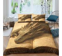 Doré Dragon Sleeping On Livre Housse de Couette 2 Pieces, Ancient Tome