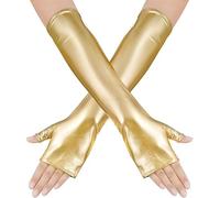 Doré Gants en Cuir Verni, Long Gants en Cuir Sans Doigts, Gantss Extraterrestres Sans Doigts, Gant Simili Cuirs Long pour Femme, Gant de Déguisement pour Carnaval, Cosplay, Halloween, Bals Masqués