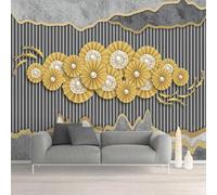 Doré Lignes Abstrait Feuilles De Lotus Petits Poissons Art Papier Peint 3d Moderne Soie Texturée Haut De Gamme IdéAl Pour Le Salon Et La Chambre à Coucher-350cm×256cm