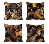 doré Taie Oreiller 70 x 70 Lot de 4 Lin Coussin Canape Housse Coussin Les Feuilles Coussins Canapé Coussins Carré Taies D'oreillers Housse Oreiller Exterieur Impermeable, pour Décoration Maison a-434