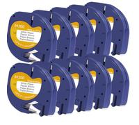 Doree 10 rubans compatibles 91200 / S0721520 en papier, 12 mm x 4 m, Noir sur Blanc, Compatible avec Dymo LetraTag, Dymo LT-100H, LT-100H Plus, LT-100T, LT-100T Plus, LT100-H, 200B, QX-50, XM, XR