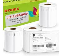 DOREE 3 Pack Étiquettes d'expédition extra-larges 104x159mm pour dymo 4XL | Papier Blanc de Qualité A étiquettes 104 mm x159 mm Compatible DYMO S0904980 LabelWriter 4XL (220 Étiquettes/Rouleau)