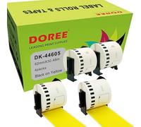 DOREE 4 rouleaux d'étiquettes amovibles DK-44605 noires sur fond jaune, 62 mm × 30,48 m, compatibles avec Brother QL-500, QL-550, QL-570, QL-700, QL-800, QL-810W, QL-820NWB, QL-1100 0,QL-1. 110NWB