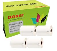 DOREE 4 Rouleaux d'étiquettes de livraison DHL 2166659, compatibles avec les étiquettes Dymo 2166659, 102 mm x 210 mm, noir sur blanc, pour la série Dymo LabelWriter 4XL (140 étiquettes par rouleau)
