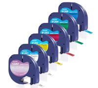 DOREE 6er-Pack letratag bunt 12267,91201,91202,91203,91204,91205, Kompatibel mit Dymo LetraTag Etikettenbändern 12 mm x 4 m und Dymo LetraTag Etikettiergeräten LT-100H, LT-100T,LT-2000,XR200B,LTQX50.