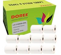 Doree Lot de 10 étiquettes d'expédition LabelWriter DHL 2166659 (version compatible, non originale), 102 mm x 210 mm, texte noir sur papier blanc, rouleau de 140 étiquettes, stables pour LabelWriter
