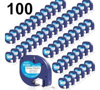 DOREE Lot de 100 rubans en plastique blanc 91221 91201 S0721660, 12 mm x 4 m, noir sur blanc, compatible avec Dymo Letratag 91221, pour étiqueteuse Dymo LT-100H, LT-100T, XM, XR, 200B